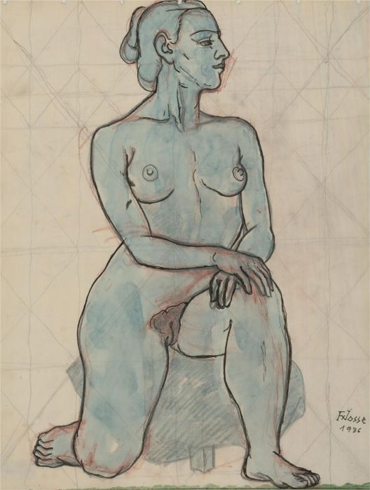 Francois Xavier Josse (1910-1991) - 1986 Watercolour, Kneeling Nude