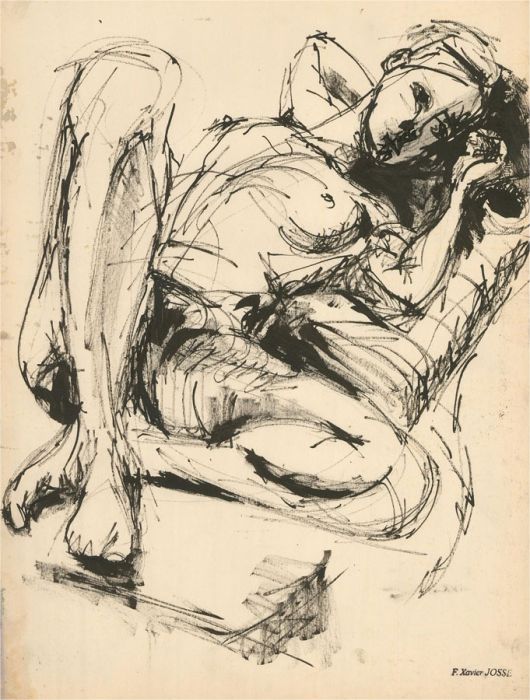 Francois Xavier Josse (1910-1991) - India Ink, Reclining Nude Profile