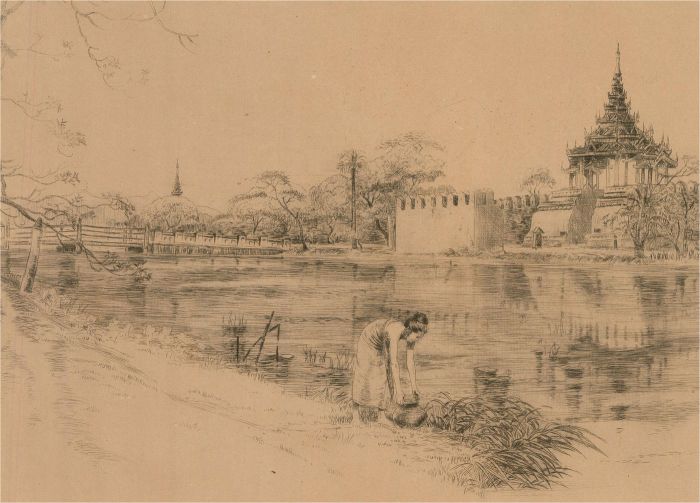Eric Gordon MacColl (1896-1973_ - 1928 Etching, The South Moat, Mandalay