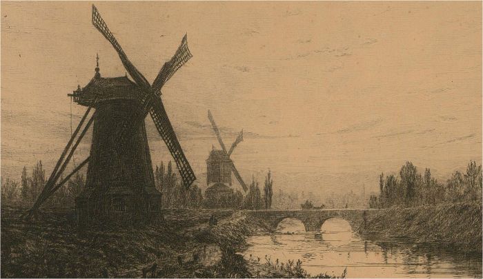 A. Slocombe - Early 20th Century Etching, Mills On The River
