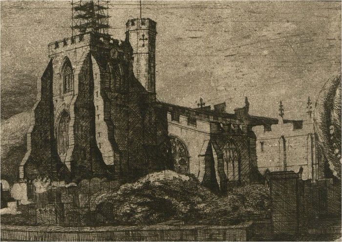 Late 19th Century Etching - Church In Repair