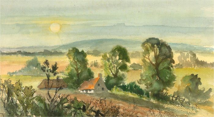 Louis Valentine  - Mid 20th Century Watercolour, Sunrise on the Farm