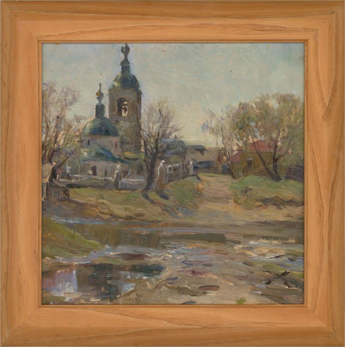 1961 Oil - Village by a River