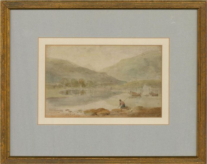 19th Century Watercolour - Lake Fishing