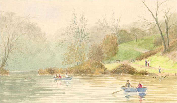J.A. Pusey - 1992 Watercolour, Swanbourne Lake, Arundel