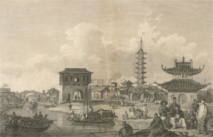 Benjamin Thomas Pouncy (1750-1799) - 1796 Engraving, Suburbs of a Chinese City
