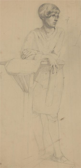 Mid 20th Century Graphite Drawing - Leaning