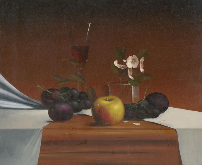 Mike Woods - 2016 Oil, Still Life with Apple and Grapes