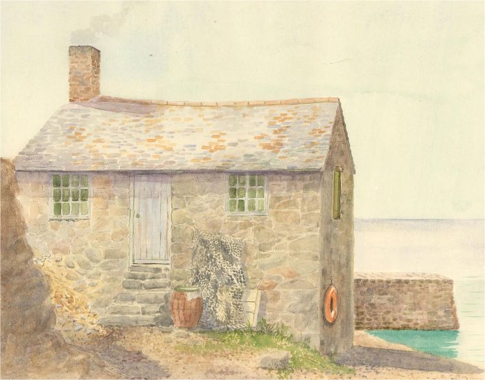 J.A. Pusey - 1992 Watercolour, Fisherman's Hut, Mulion Cove