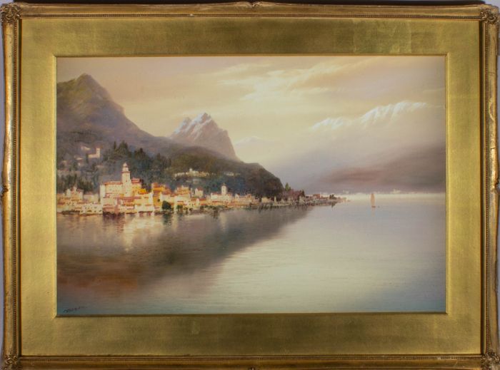 I.S. - Early 20th Century Gouache, Italian Lake