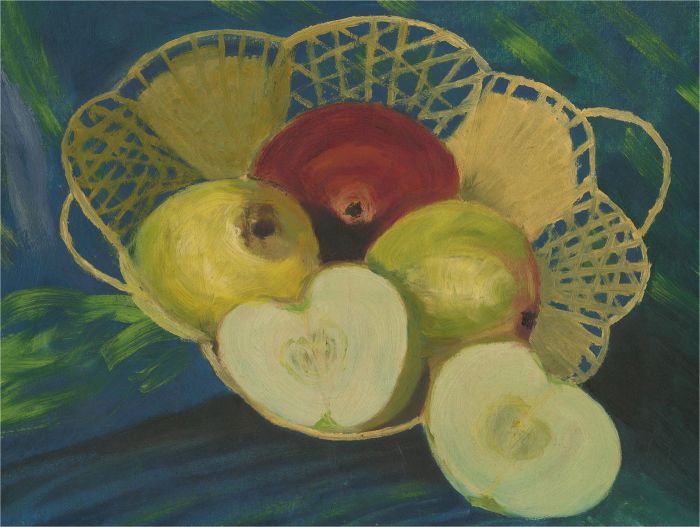 20th Century Oil - Still Life of Apples in Basket