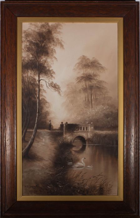 A. Y. Thornton  - Early 20th Century Oil, Swans on a Tranquil Lake