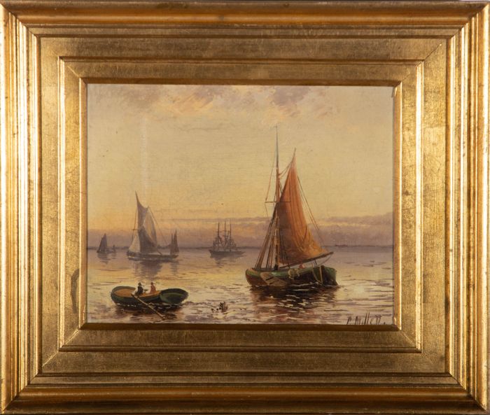 P. Miller - Late 19th Century Oil, Boats in Calm Waters