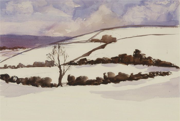 Contemporary Watercolour - Snowy Winter Fields