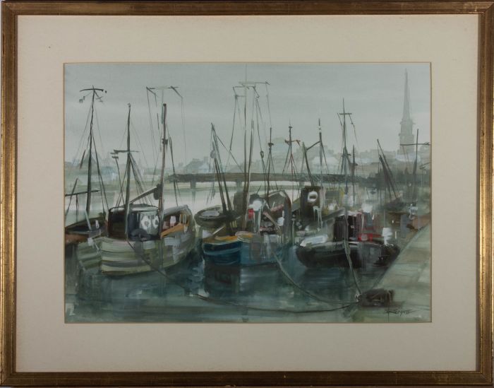 Rennie  - 20th Century Watercolour, Boatyard Scene