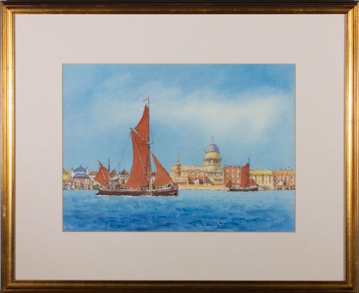 Gerald Robert Tucker RSMA (1932-2016) - Watercolour, Barges at St Paul's