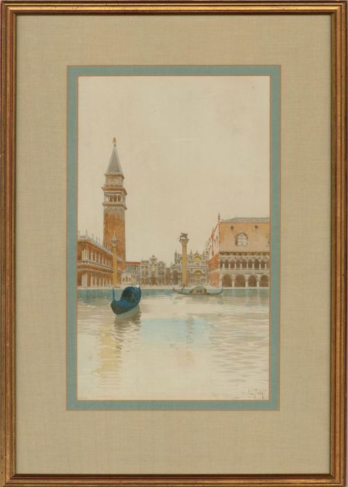 A.D. Stella - Early 20th Century Watercolour, Piazza San Marco, Venice