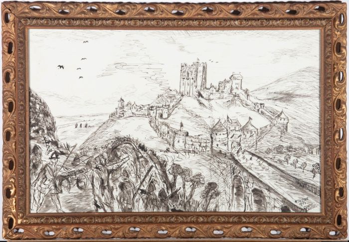 M. S. R. Eyre  - 1951 Pen and Ink Drawing, Corfe Castle