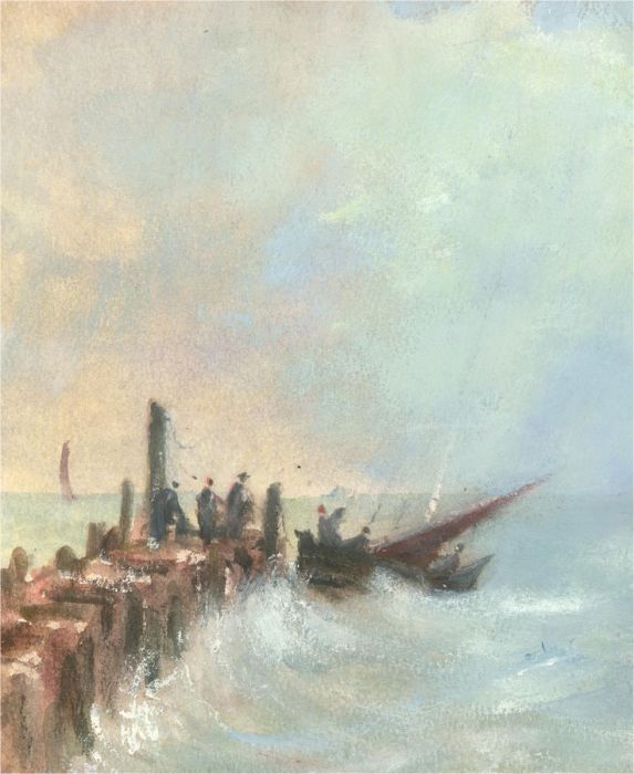 Mid 20th Century Watercolour - Waves Hitting the Pier