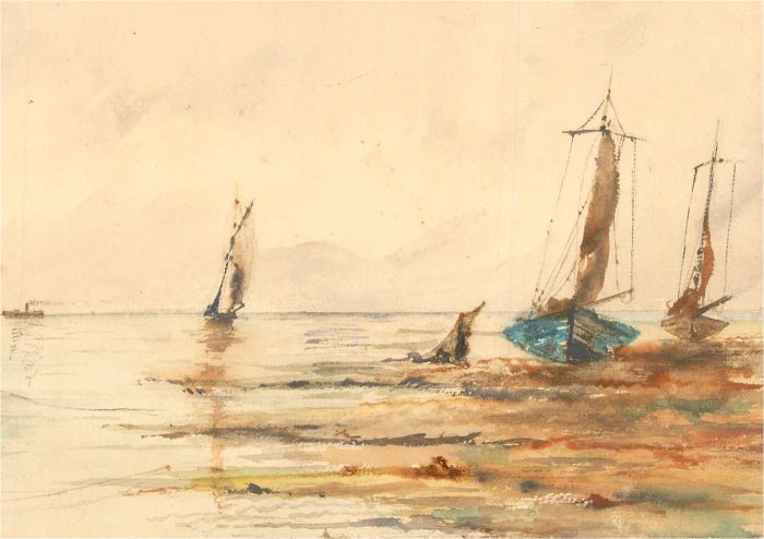 Mid 20th Century Watercolour - Boats Moored Ashore