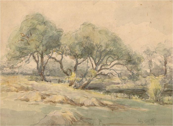 M.C. - 1935 Watercolour, Trees in a rural Landscape