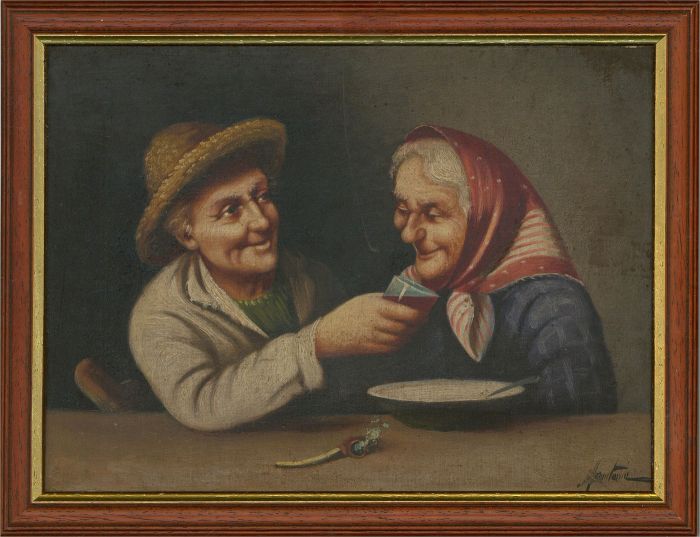 After Filippo Marantonio (1863-1937) - 20th Century Oil, The Farmer And His Wife