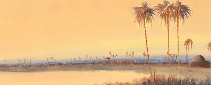 A Pair of Signed c.1900 Watercolour - Desert Landscapes