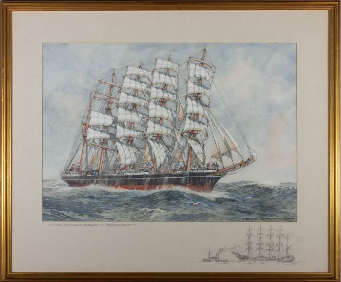 Frank Shipsides (1908-2005) - 1980 Watercolour, Five Masted Barque, 'Kobenhavn'
