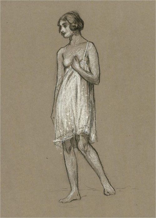 William Monk RE (1863-1937) - Chalk Drawing, Female in White Dress