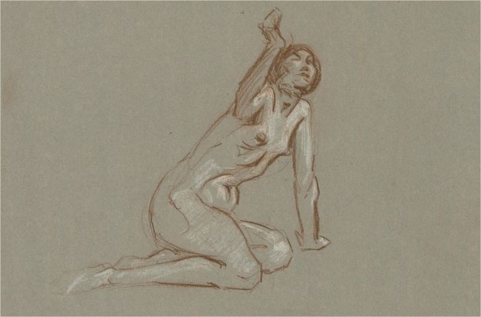 William Monk RE (1863-1937) - Early 20th Century Chalk Drawing, Nude Study