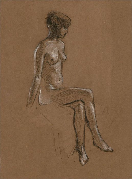 William Monk RE (1863-1937) - Early 20th Century Charcoal Drawing, Seated Nude