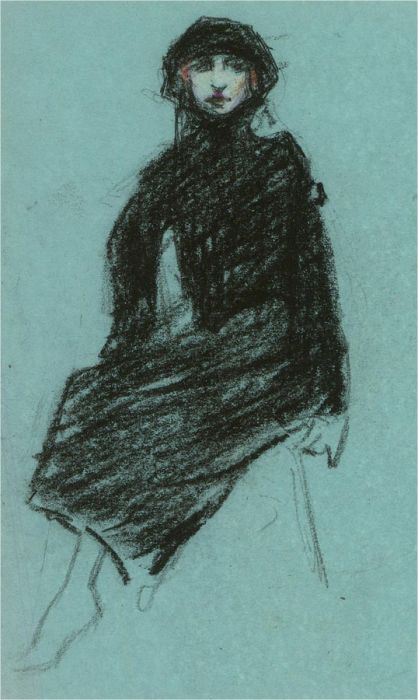 William Monk RE (1863-1937) - Charcoal Drawing, The Woman in Black