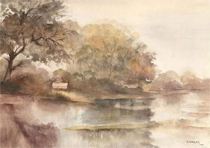 E. Fowler - Contemporary Watercolour, River Reflections