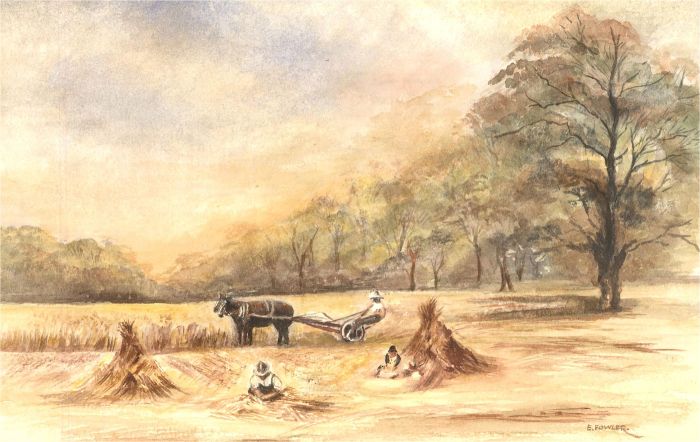 E. Fowler - Contemporary Watercolour, Harvest Scene