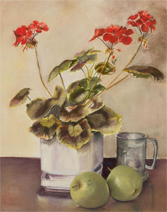 E. Fowler - Contemporary Watercolour, Pelargonium with Apples