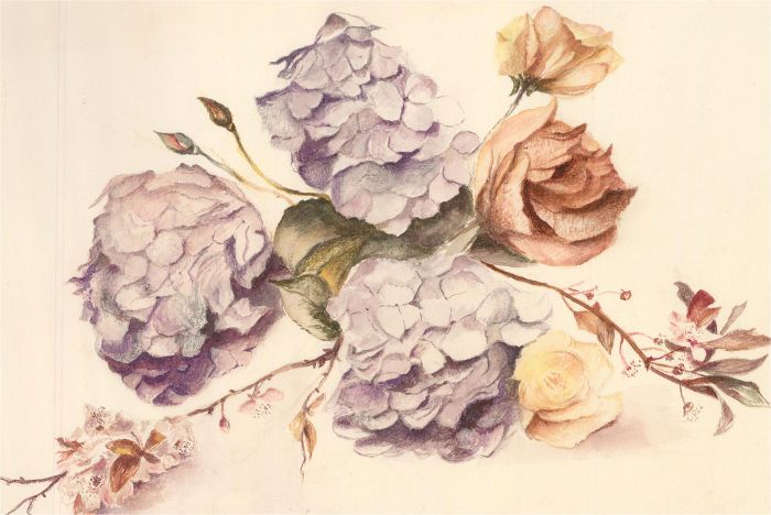 E. Fowler - Contemporary Watercolour, Roses and Hydrangeas
