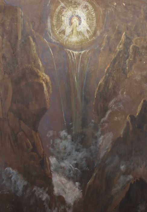 J.T. Banker - 1919 Gouache, Christ Atop the River of Light