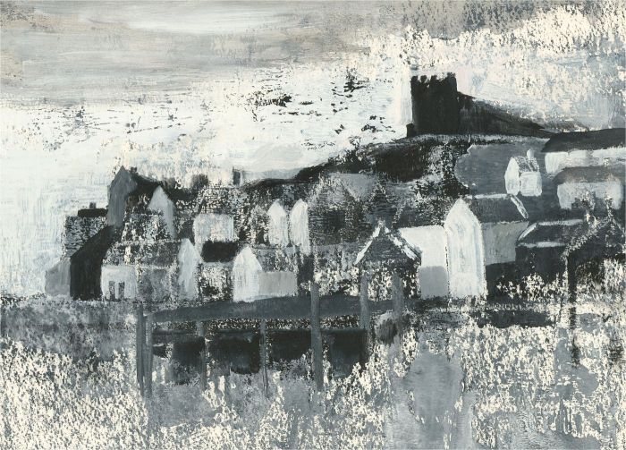 Anne Williams - 20th Century Acrylic, Coastal Town at Night