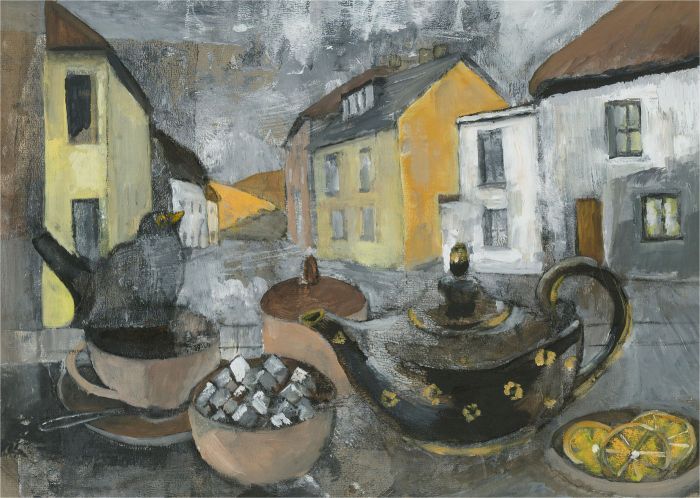 Anne Williams - 20th Century Acrylic, Tea with a Blackbird
