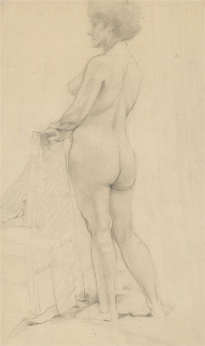 Mid 20th Century Graphite Drawing - Study of a Female Nude