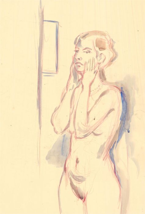 Lewis Davis (1910-1979) - Mid 20th Century Watercolour, Nude in Blue and Red