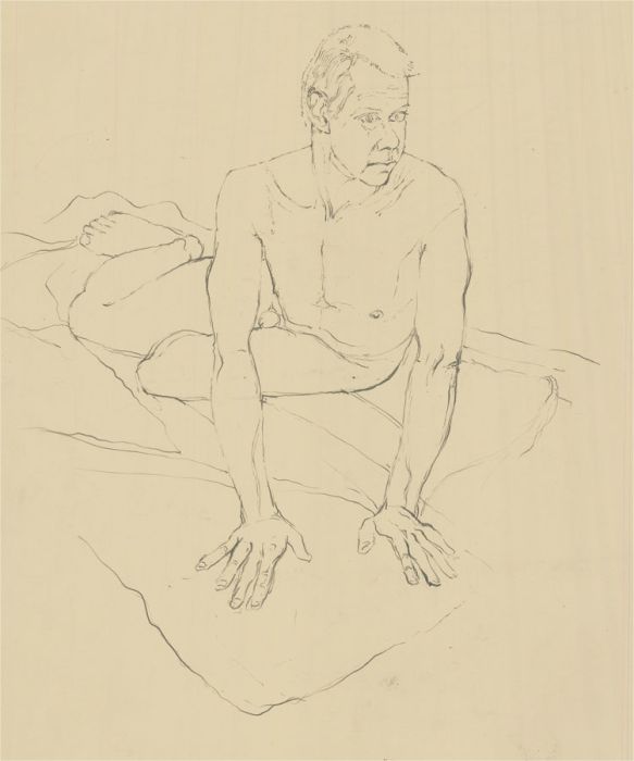 Lewis Davis (1910-1979) - Mid 20th Century Graphite Drawing, Male Nude on Bed