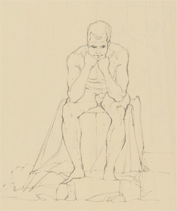 Lewis Davis (1910-1979) - Mid 20th Century Graphite Drawing, Seated Male Nude