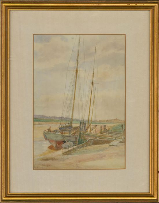 W.J. Stamps - Early 20th Century Watercolour, Low Tide with Boat