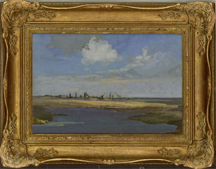 Mid 20th Century Oil - Thames at Tilbury