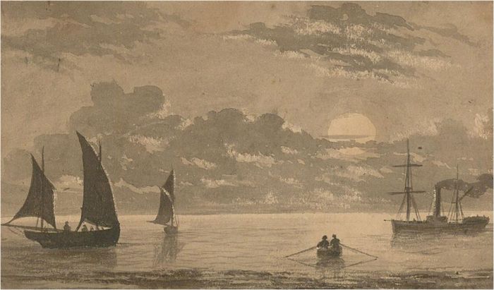 Late 19th Century Watercolour - Moonlit Sails