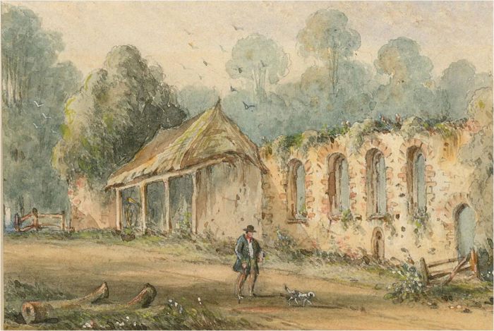 Attrib. Sir William Newton (1785-1869) - Watercolour, Man and Dog