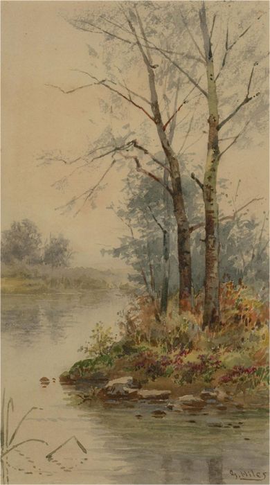 G. Hiles - Early 20th Century Watercolour, Riverbank