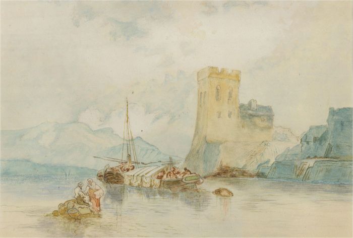 Late 19th Century Watercolour - Lakeside Tower