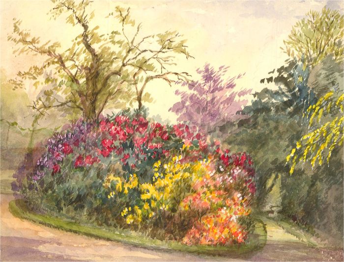 Raymond Turner Barker (1872-1945) - 1909 Watercolour, Bed of Rhododendrons